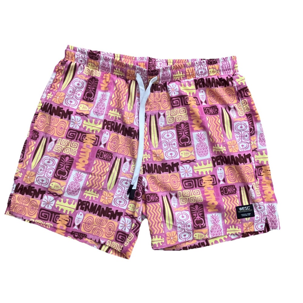 WeSC Mens XL Womens XXL Austin Tiki AOP Pull On Shorts Pink Tropical Unlined - Picture 1 of 11